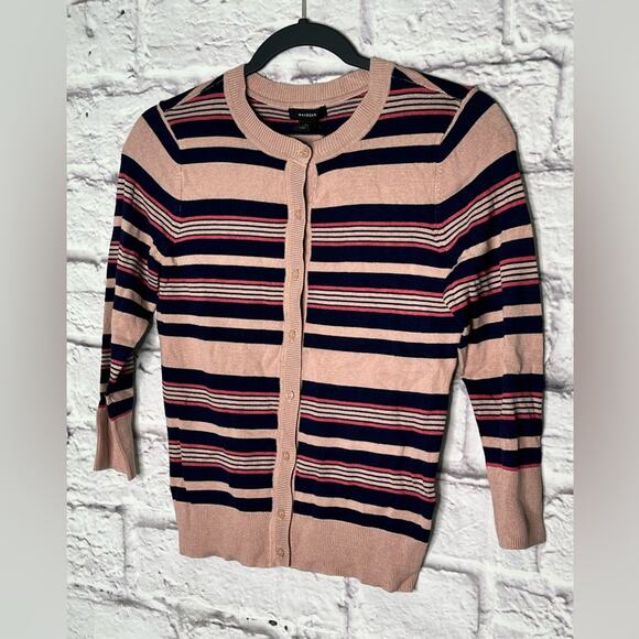 Halogen pink striped button up 3/4 sleeve sweater new size extra small petite - Picture 2 of 7
